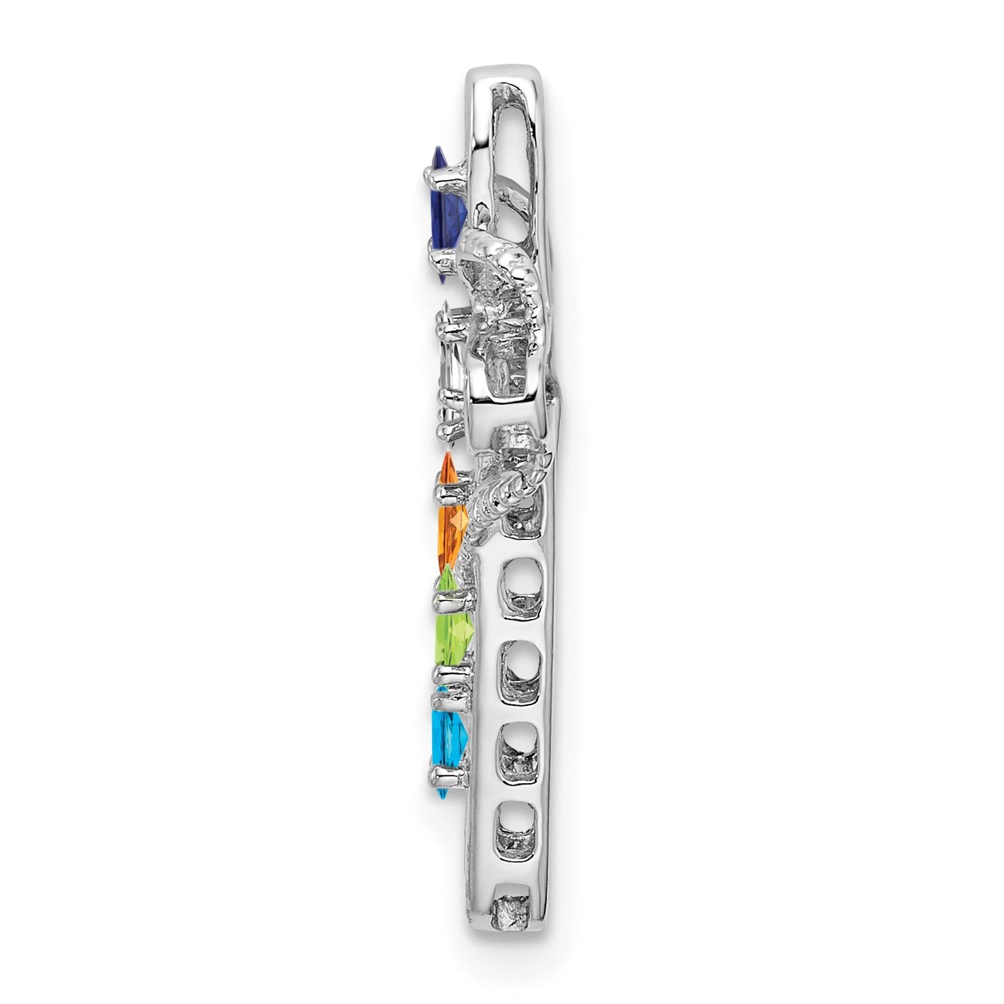 14k White Gold Polish Filigree 5-Stone Mothers Cross Pendant Mounting