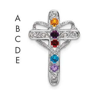 14k White Gold Polish Filigree 5-Stone Mothers Cross Pendant Mounting