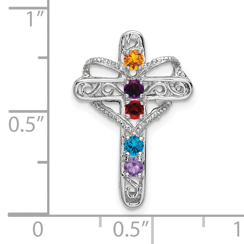 14k White Gold Polish Filigree 5-Stone Mothers Cross Pendant Mounting