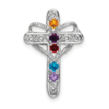 14k White Gold Polish Filigree 5-Stone Mothers Cross Pendant Mounting