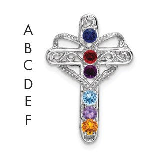 14k White Gold Polish Filigree 6-Stone Mothers Cross Pendant Mounting