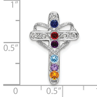 14k White Gold Polish Filigree 6-Stone Mothers Cross Pendant Mounting