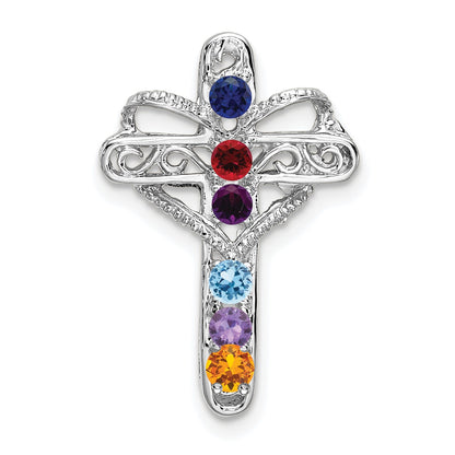 14k White Gold Polish Filigree 6-Stone Mothers Cross Pendant Mounting