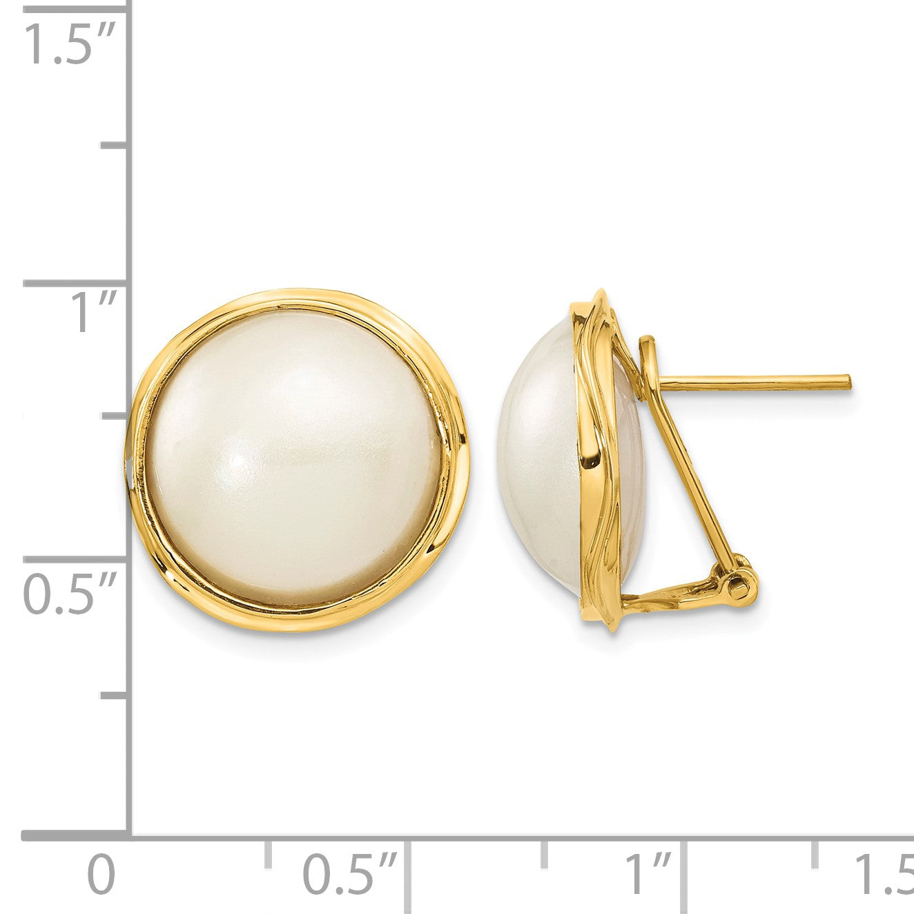 14k 14-15mm White Freshwater Cultured Mabe Pearl Omega Back Earrings