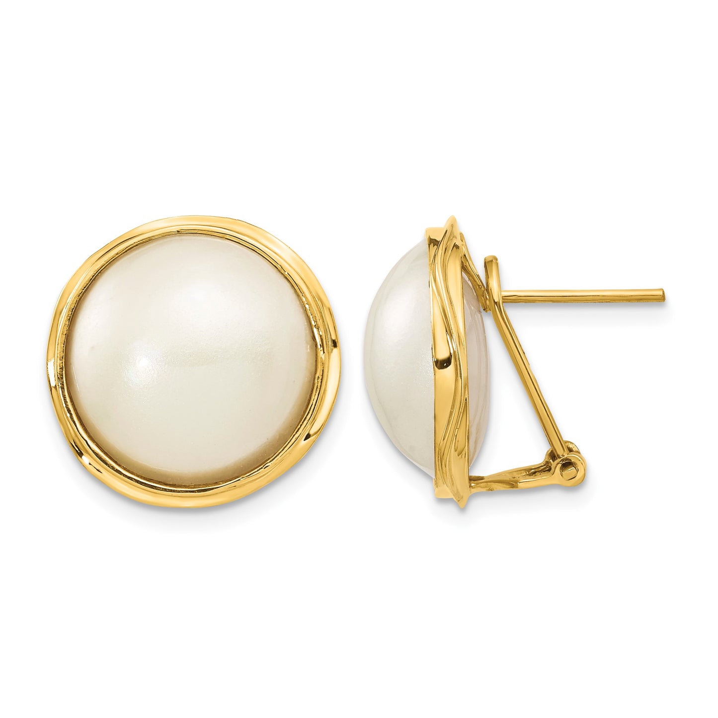 14k 14-15mm White Freshwater Cultured Mabe Pearl Omega Back Earrings