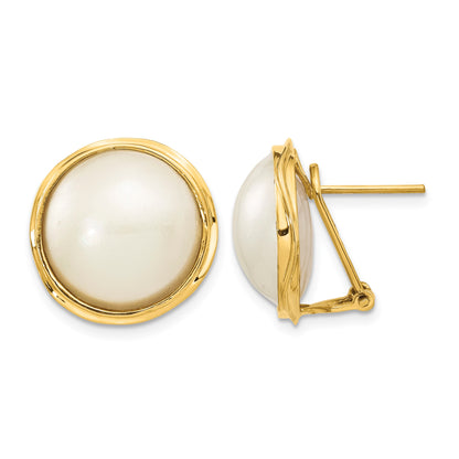 14k 14-15mm White Freshwater Cultured Mabe Pearl Omega Back Earrings