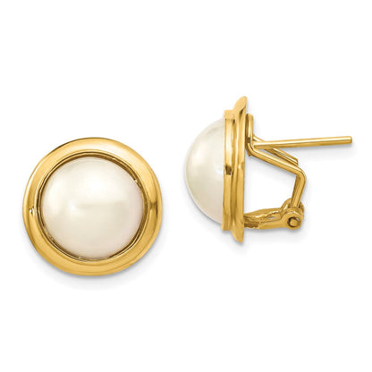 14k 10-11mm White Freshwater Cultured Mabe Pearl Omega Back Earrings