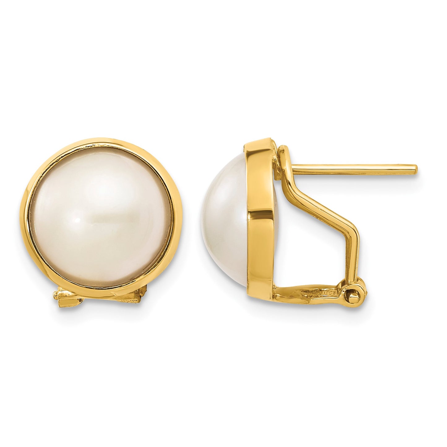 14k 10-11mm White Mabe Freshwater Cultured Pearl Omega Back Earrings