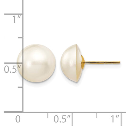 14k 10-11mm White Saltwater Cultured Mabe Pearl Post Earrings