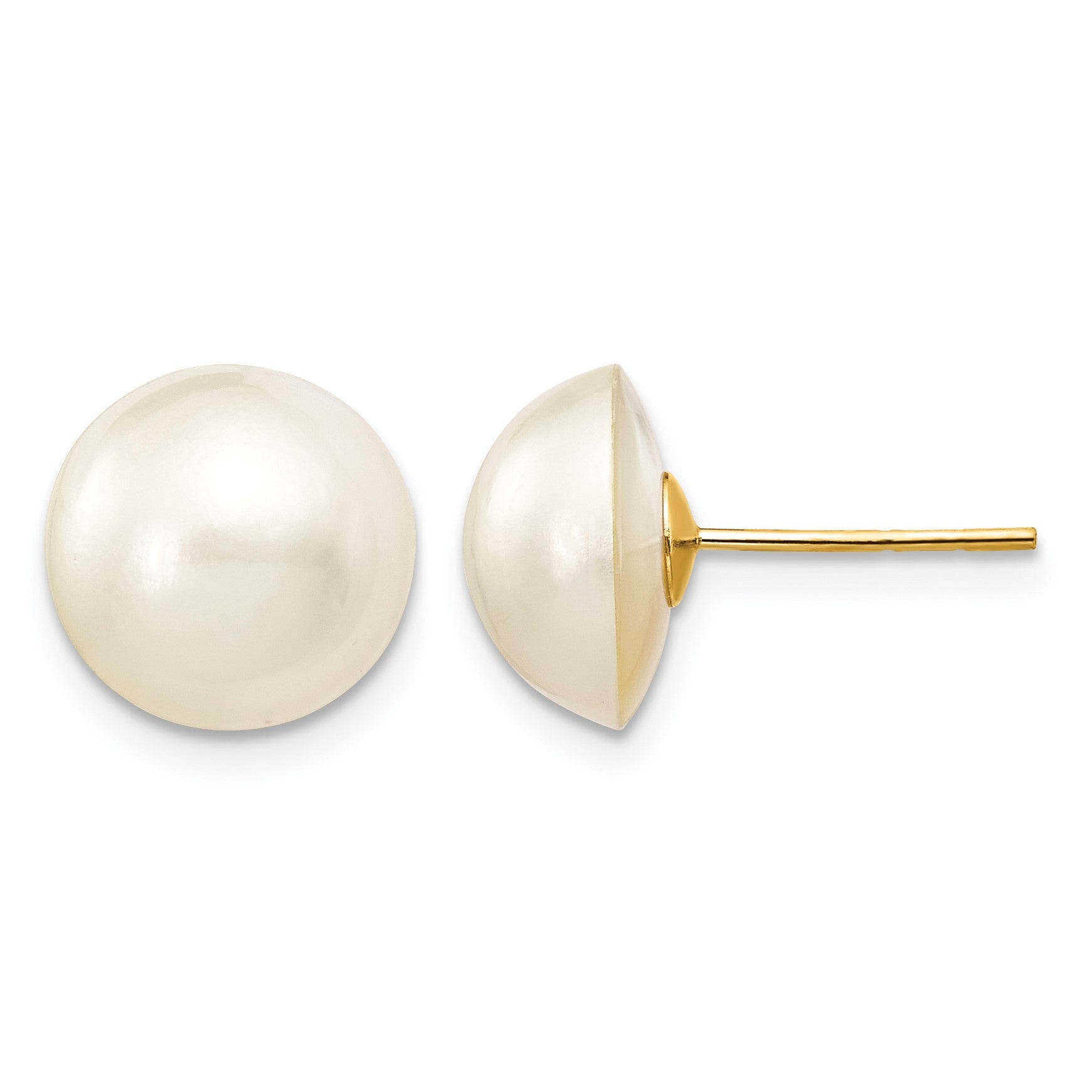 14k 10-11mm White Saltwater Cultured Mabe Pearl Post Earrings
