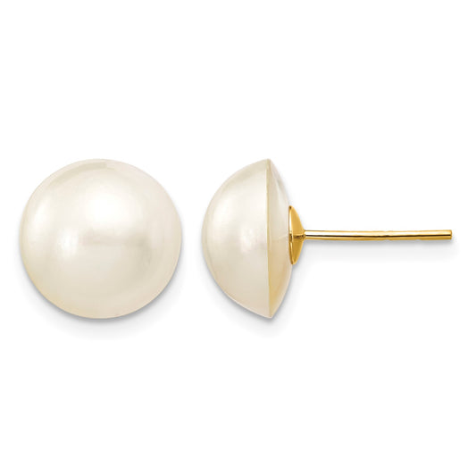 14k 10-11mm White Saltwater Cultured Mabe Pearl Post Earrings