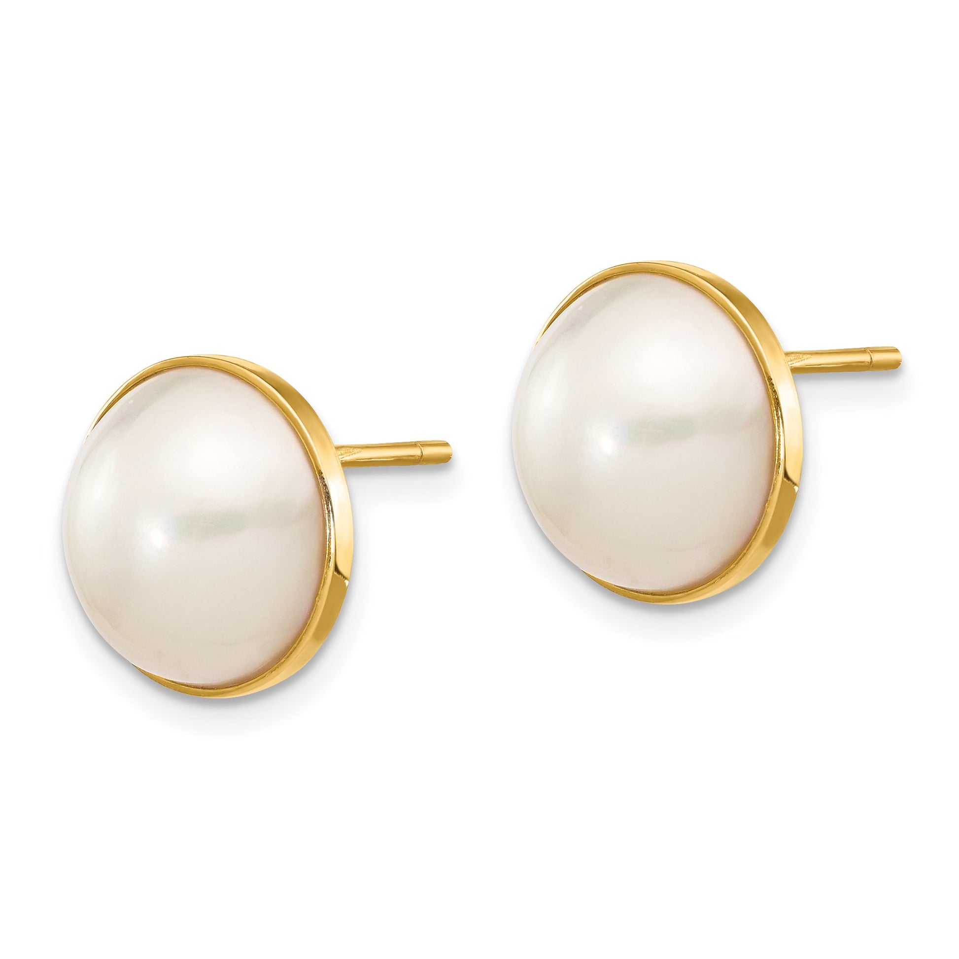 14k 9-10mm White Saltwater Cultured Mabe Pearl Post Earrings