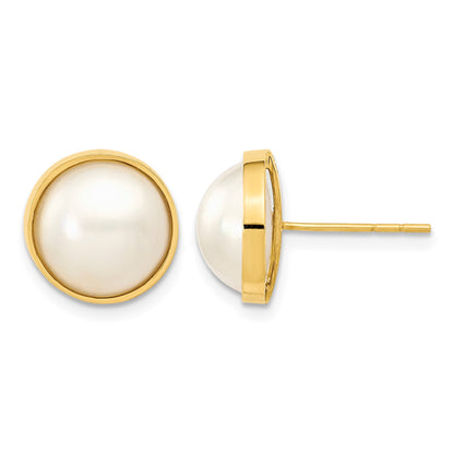 14k 9-10mm White Saltwater Cultured Mabe Pearl Post Earrings