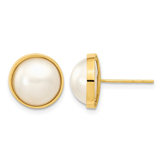 14k 9-10mm White Saltwater Cultured Mabe Pearl Post Earrings