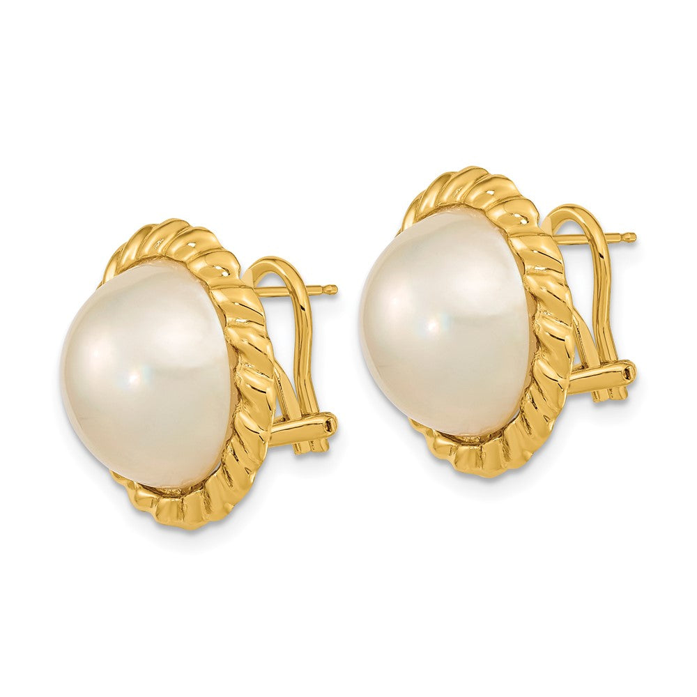 14k 13-14mm White Mabe Saltwater Cultured Pearl Omega Back Earrings