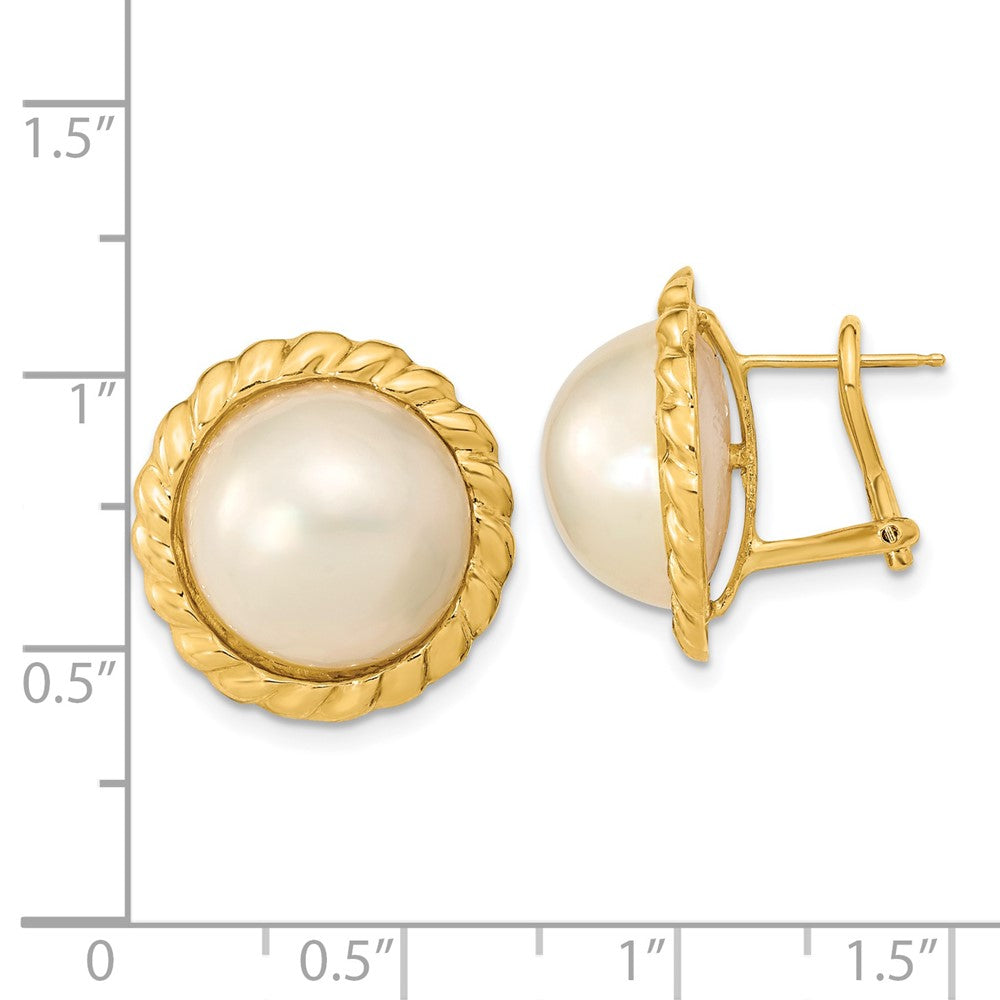 14k 13-14mm White Mabe Saltwater Cultured Pearl Omega Back Earrings