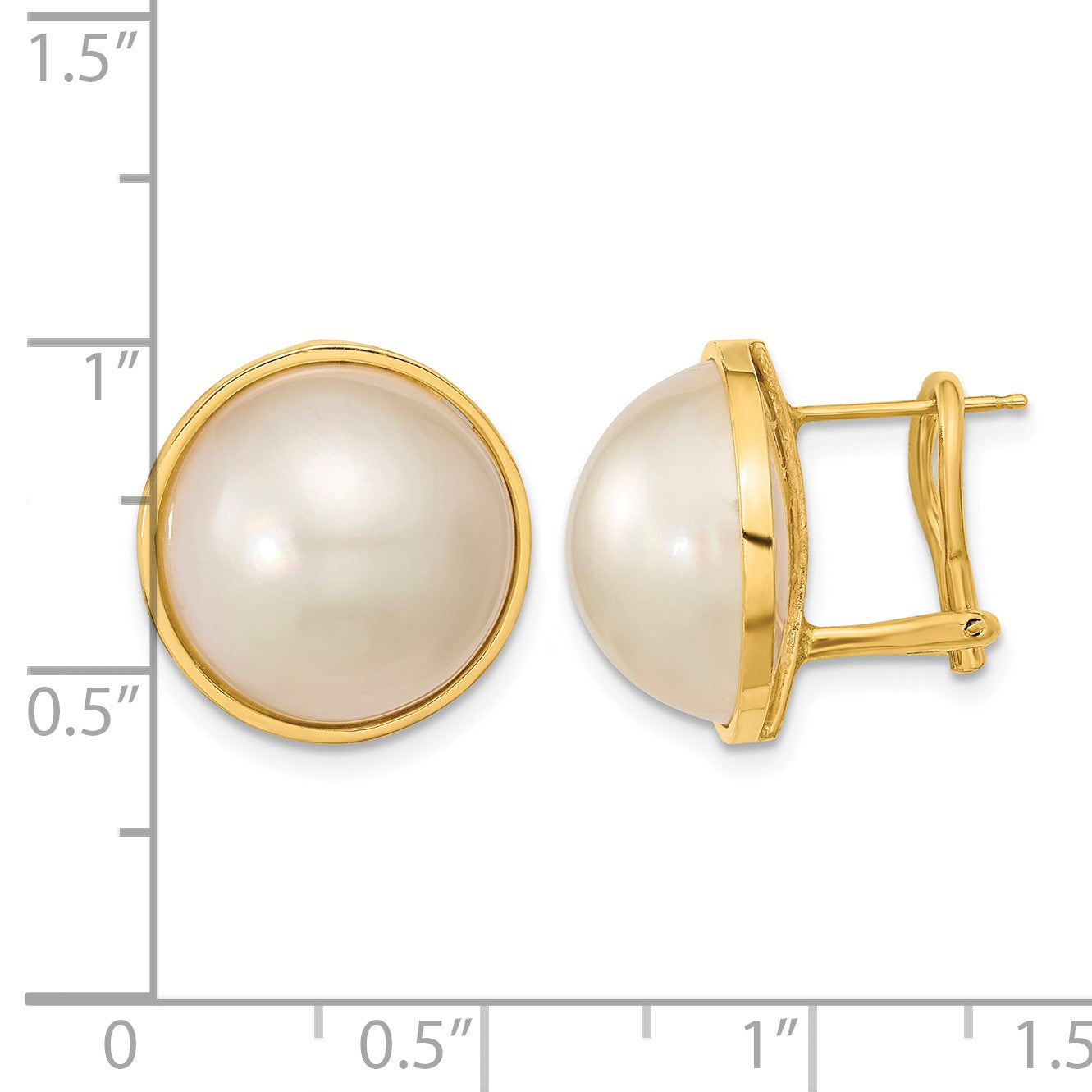 14k 14-15mm White Mabe Saltwater Cultured Pearl Omega Back Earrings