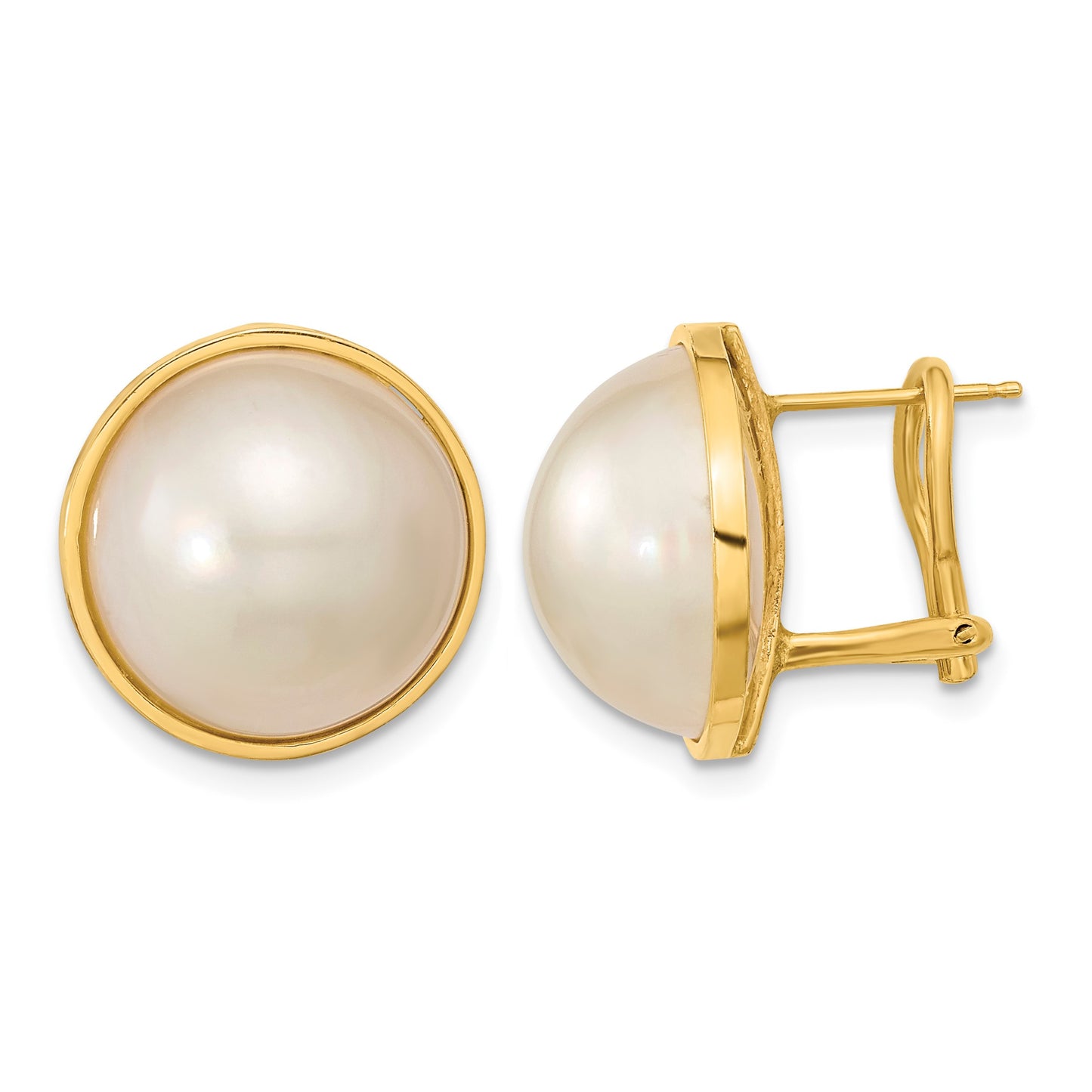 14k 14-15mm White Mabe Saltwater Cultured Pearl Omega Back Earrings