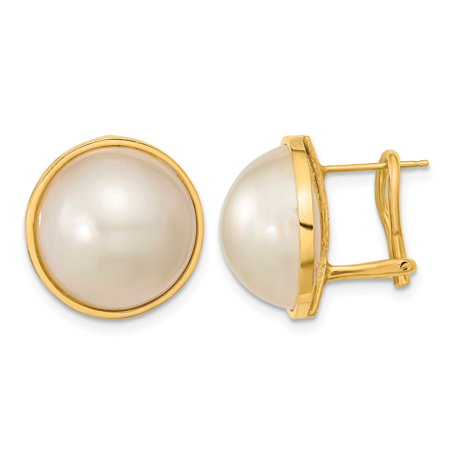 14k 14-15mm White Mabe Saltwater Cultured Pearl Omega Back Earrings