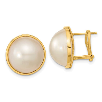 14k 14-15mm White Mabe Saltwater Cultured Pearl Omega Back Earrings