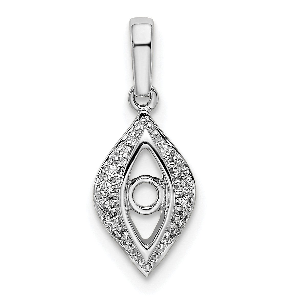 14K White Gold Family Jewelry Diamond Semi-Set Pendant