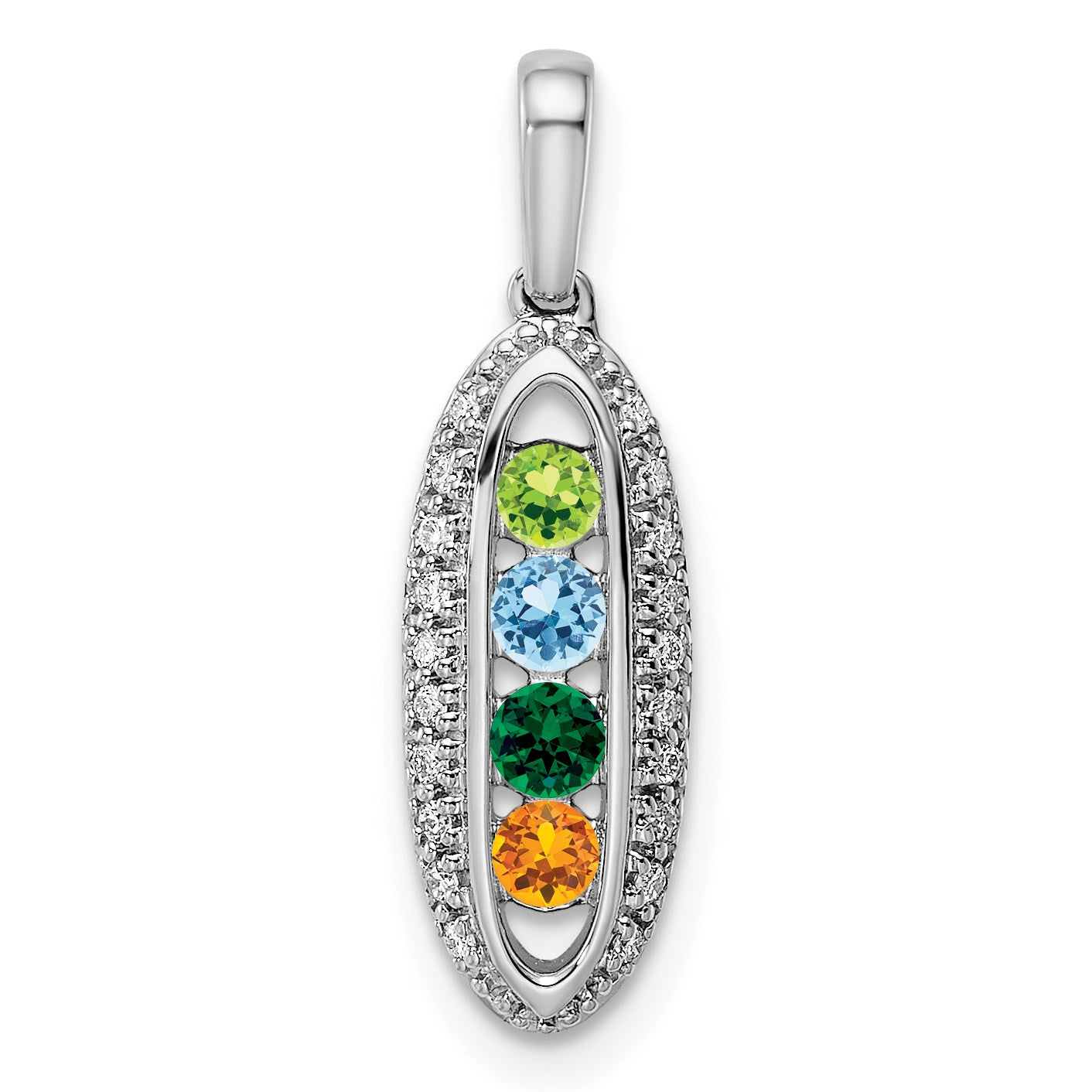 14K White Gold Family Jewelry Diamond Semi-Set Pendant
