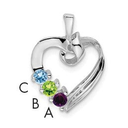 14k White Gold 3 Stone Family Pendant Mounting
