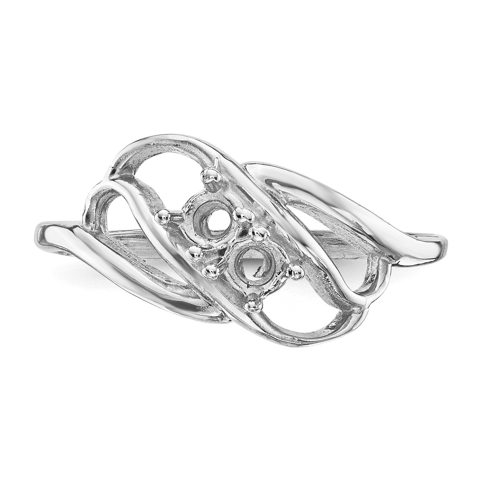 14k White Gold Polished 2-Stone Mothers Ring Mounting