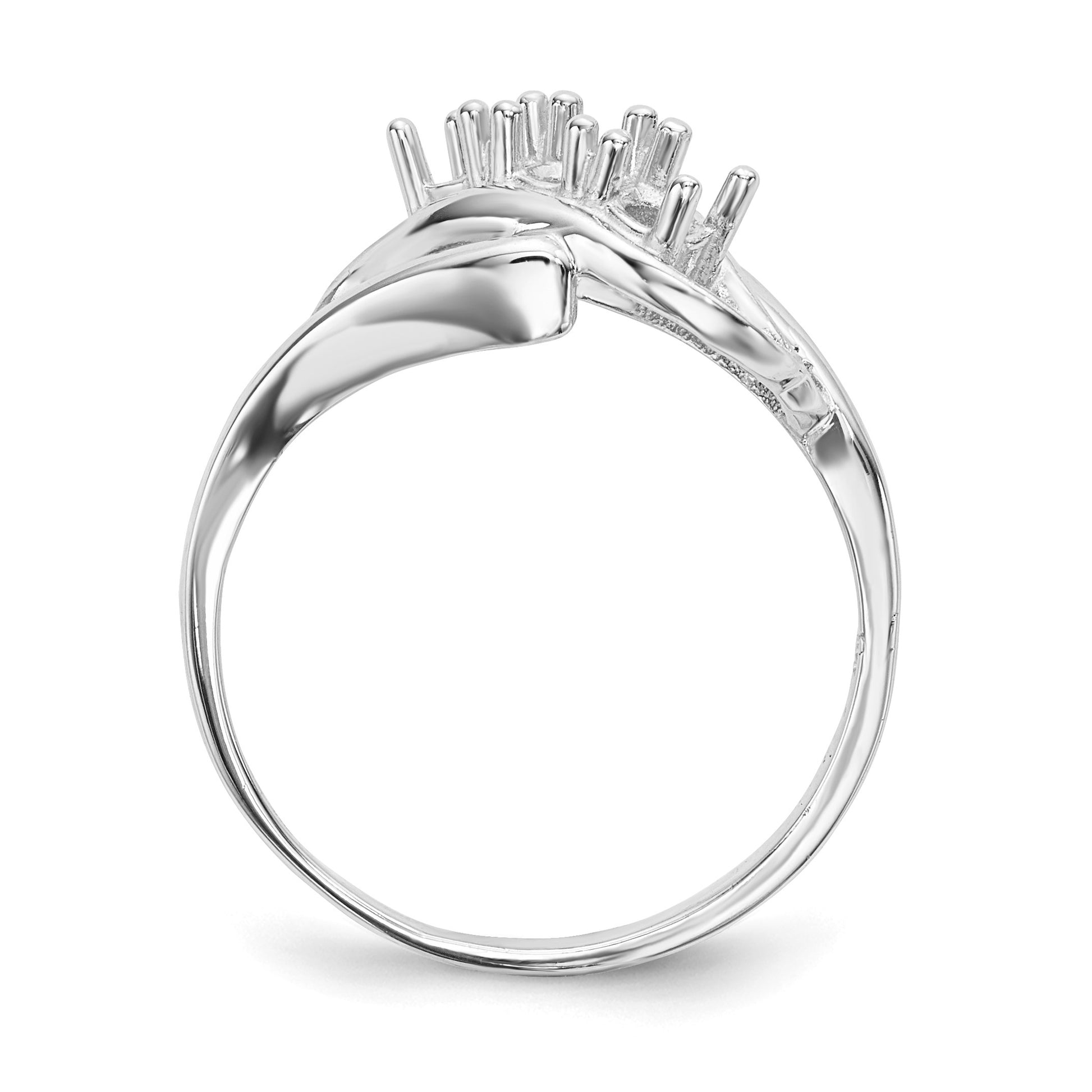 14k White Gold Polished 3-Stone Mothers Ring Mounting