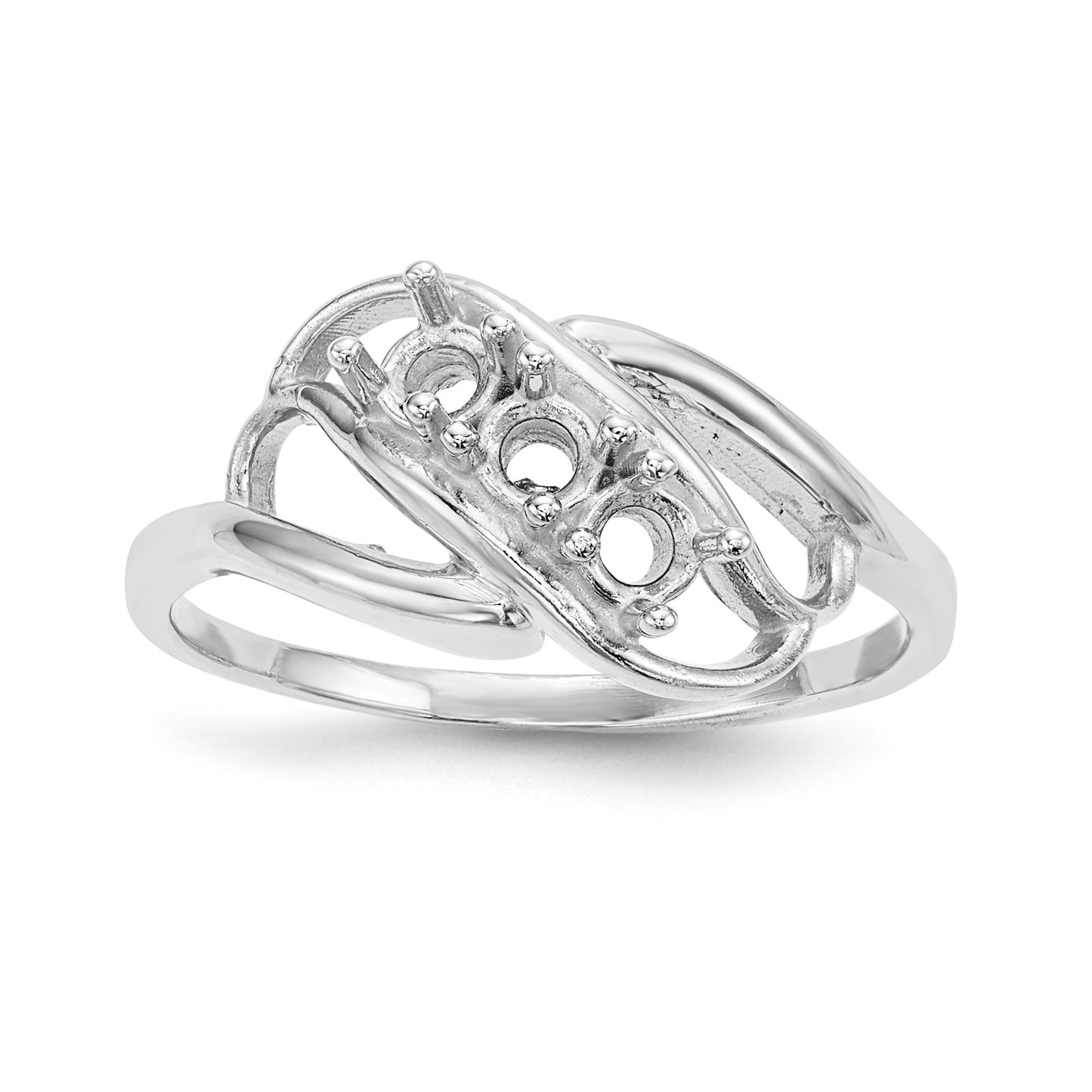 14k White Gold Polished 3-Stone Mothers Ring Mounting