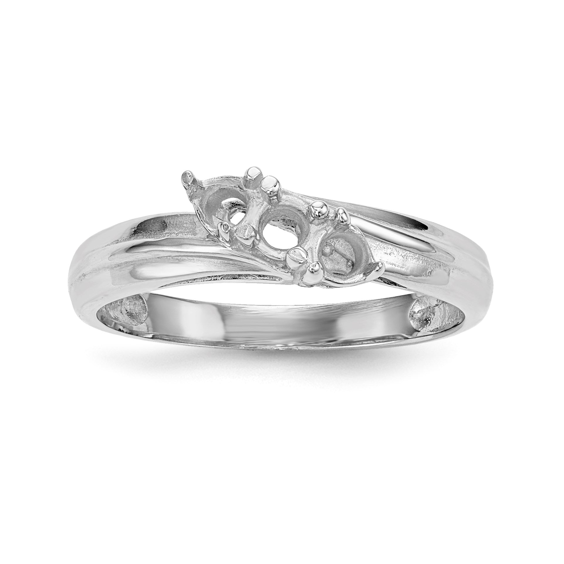 14k White Gold Polished 3-Stone Mothers Ring Mounting