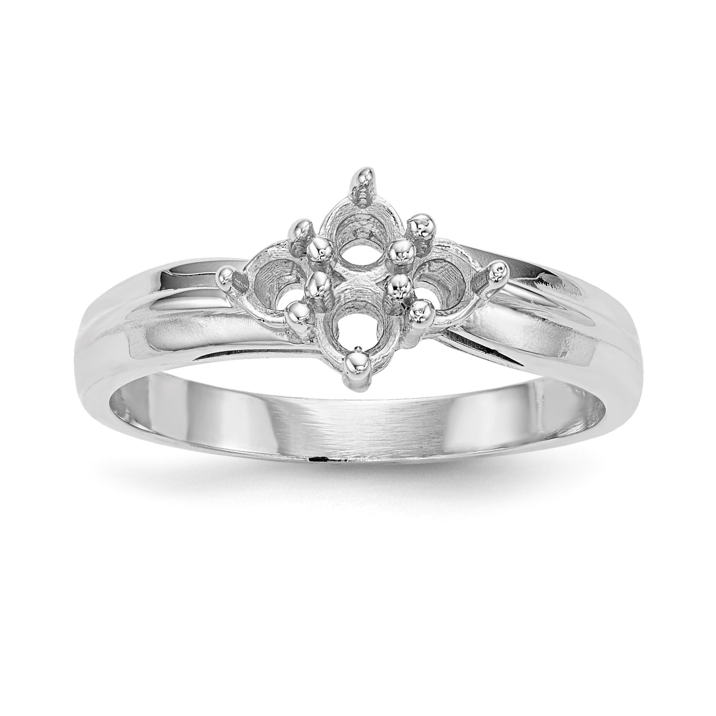 14k White Gold Polished 4-Stone Mothers Ring Mounting