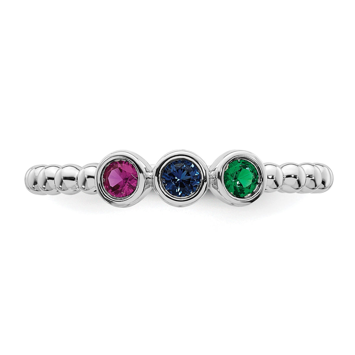 14k White Gold 3 Birthstone Mother's Ring Mounting