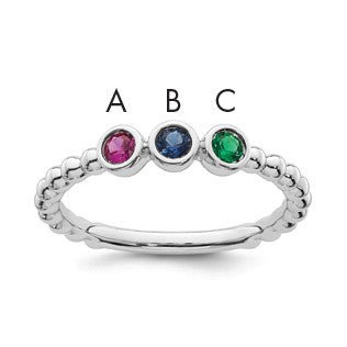14k White Gold 3 Birthstone Mother's Ring Mounting