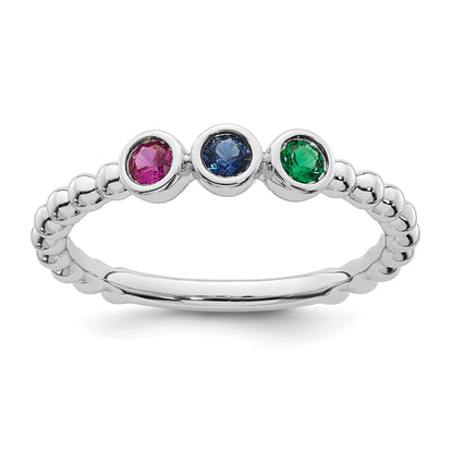 14k White Gold 3 Birthstone Mother's Ring Mounting