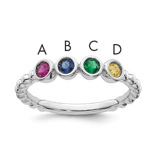 14k White Gold 4 Birthstone Mother's Ring Mounting