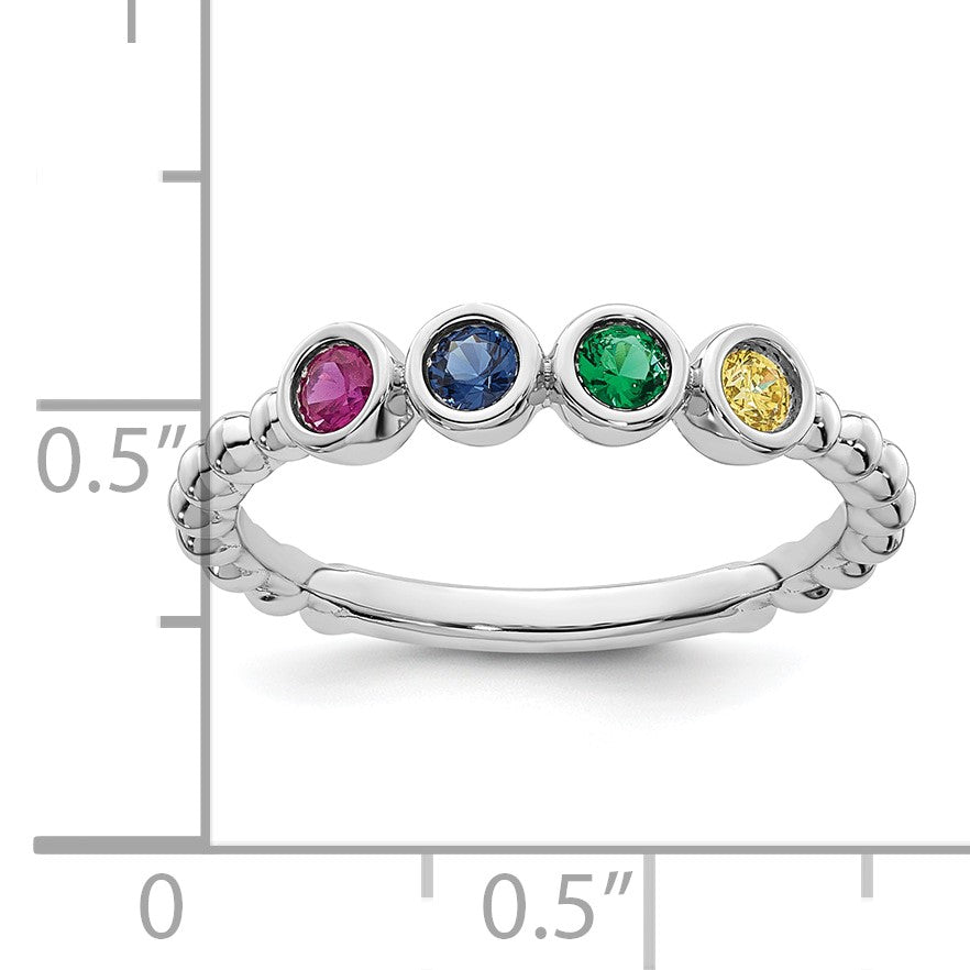 14k White Gold 4 Birthstone Mother's Ring Mounting