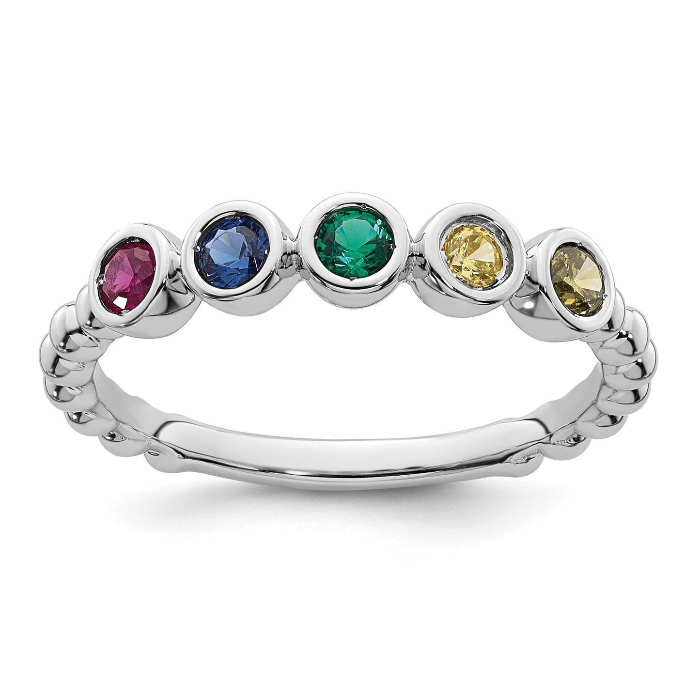 14k White Gold 5 Birthstone Mother's  Ring Mounting