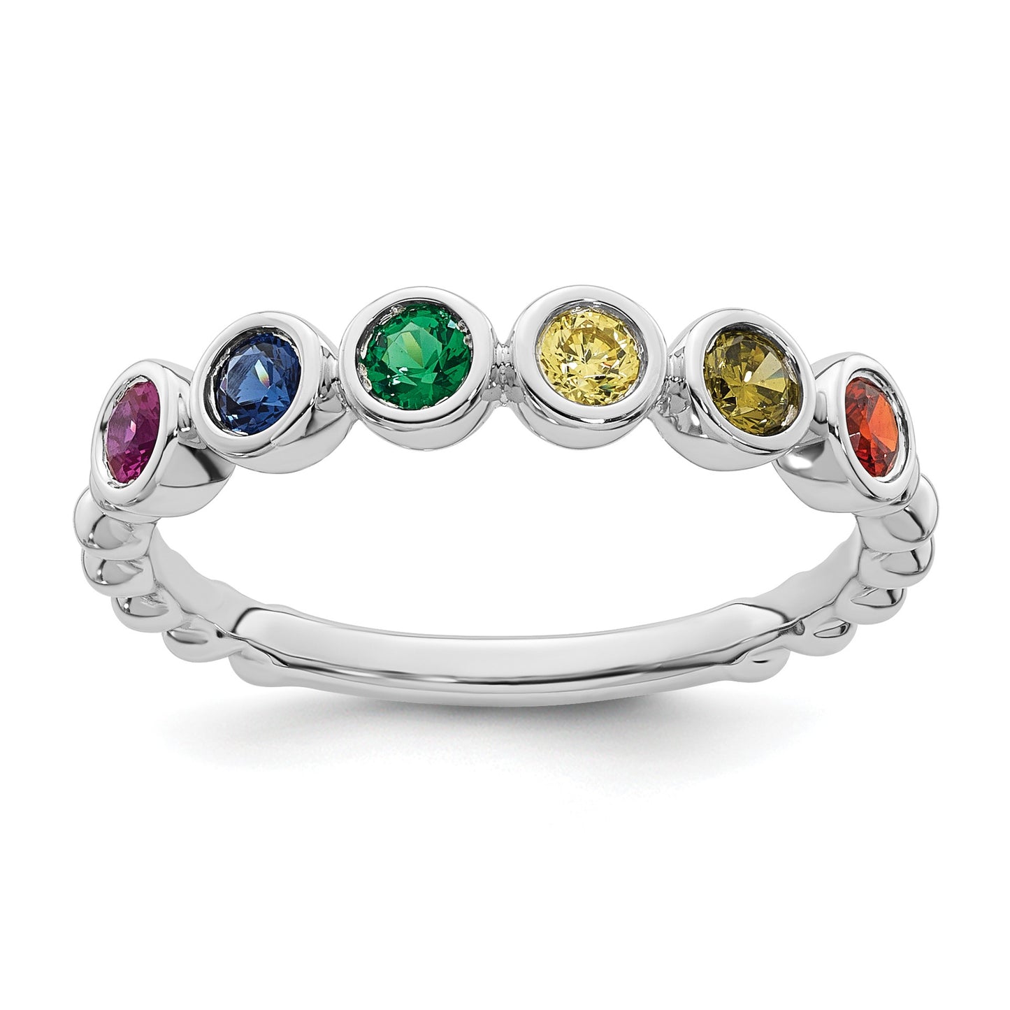 14k White Gold 6 Birthstone Mother's Ring Mounting