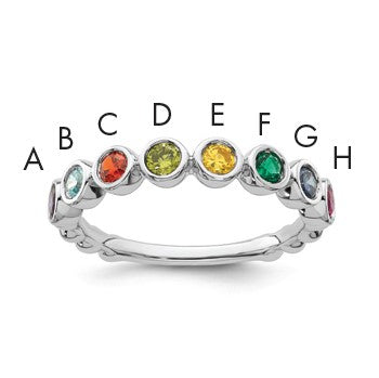 14k White Gold 8 Birthstone Mother's Ring
