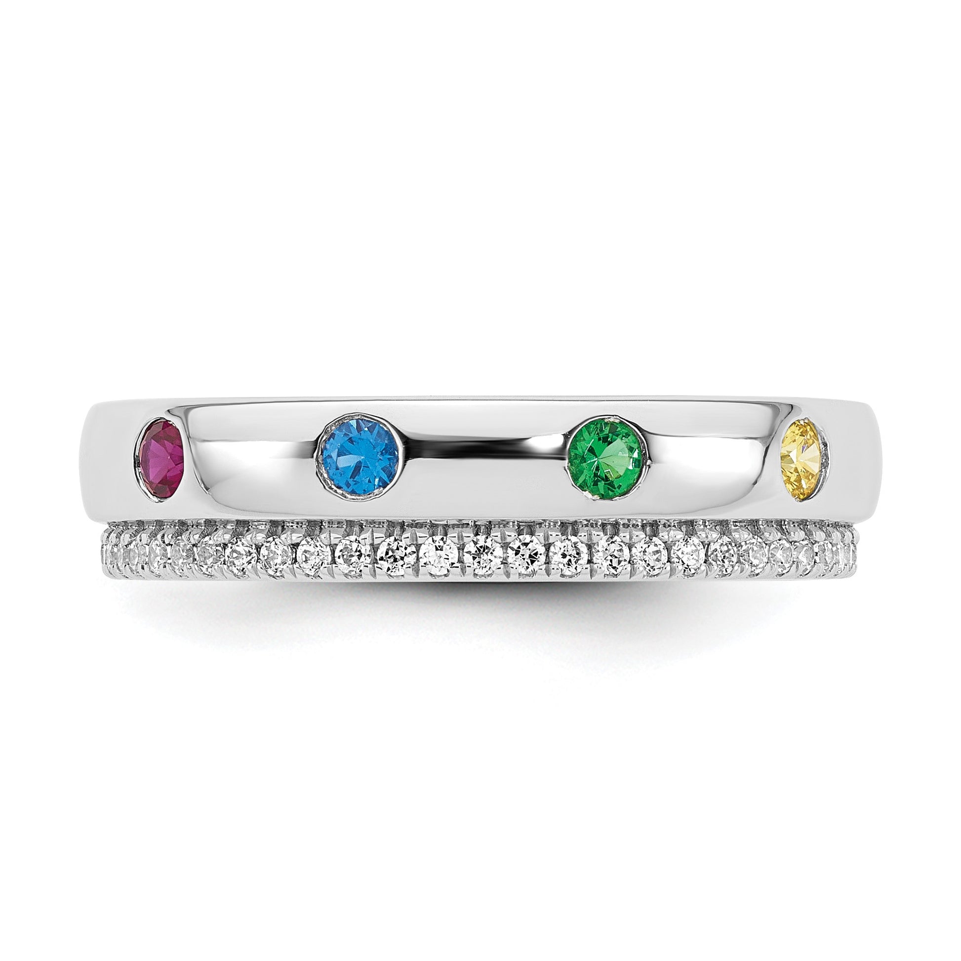 14k WG 4 Birthstone and Diamond Mother's Ring Semi-mount