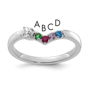 14k WG 4 Birthstone with Diamond with Mother's Ring Mounting