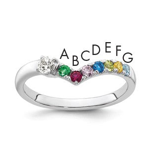 14k WG 7 Birthstone with Diamond with Mother's Ring Mounting