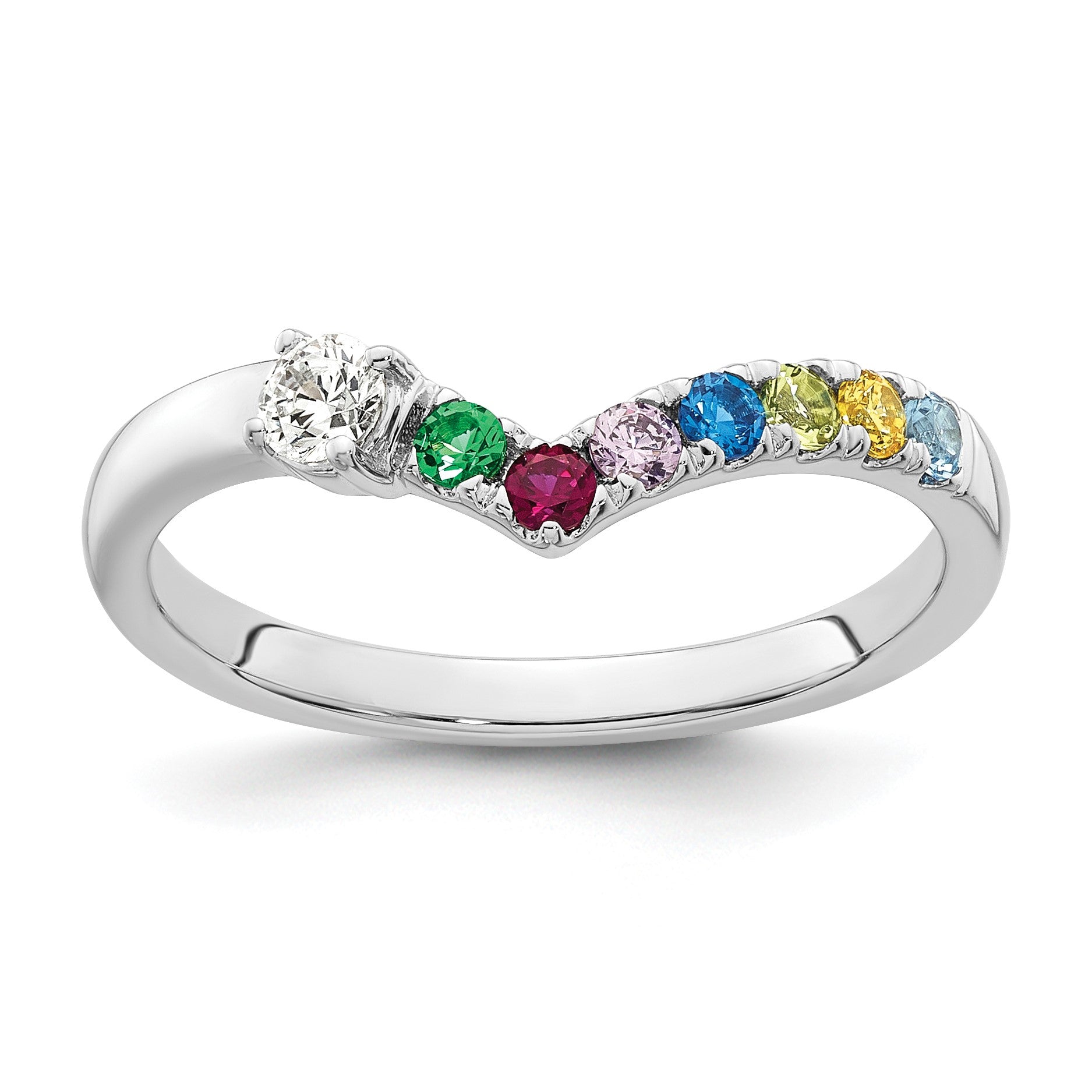 14k WG 7 Birthstone with Diamond with Mother's Ring Mounting