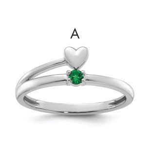 14k White Gold Heart with 1 Birthstone Mother's  Ring Mounting