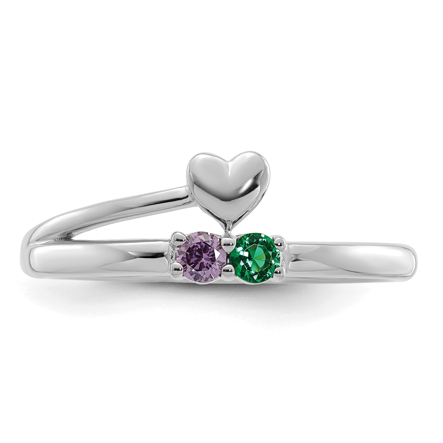14k White Gold Heart with 2 Birthstone Mother's  Ring Mounting