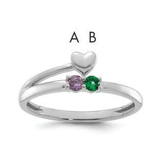 14k White Gold Heart with 2 Birthstone Mother's  Ring Mounting