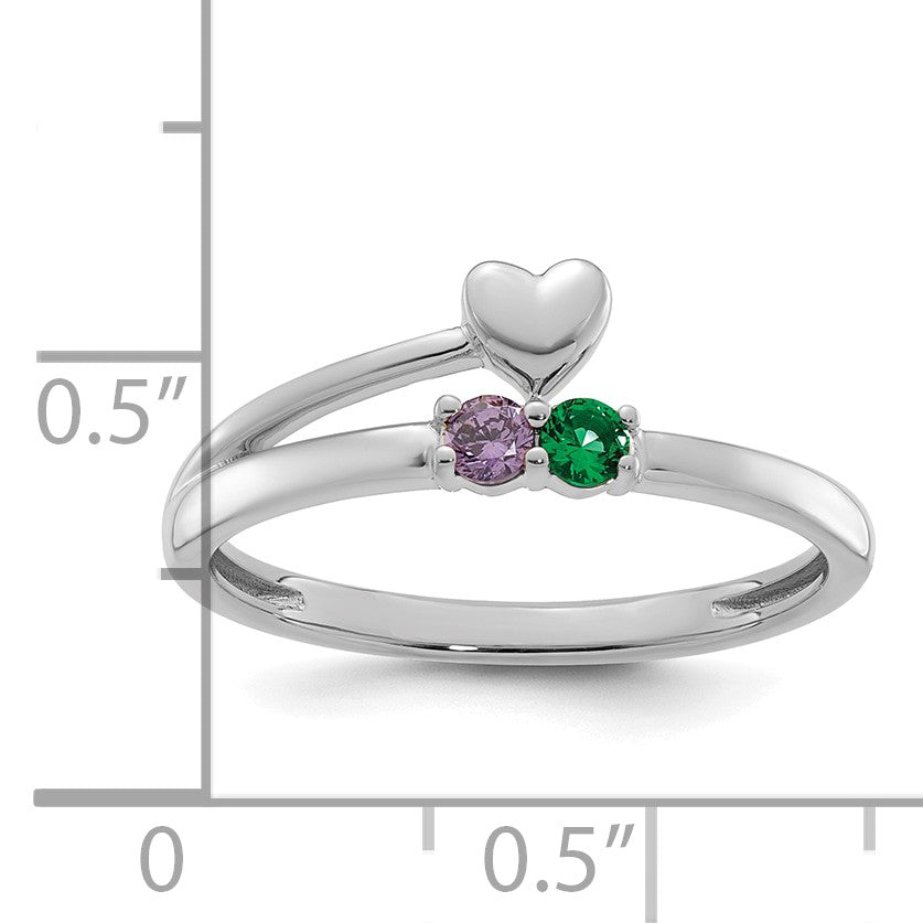 14k White Gold Heart with 2 Birthstone Mother's  Ring Mounting