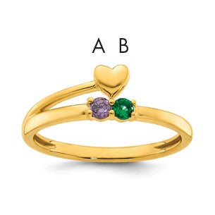 14k Heart with 2 Birthstone Mother's Ring Mounting