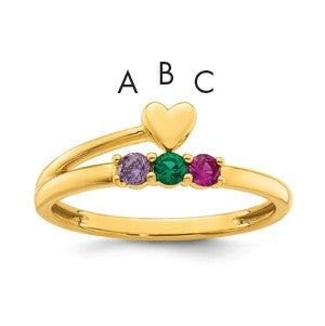 14k Heart with 3 Birthstone Mother's Ring Mounting